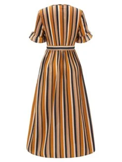 Earth Yellow 1950s Stripes Wrap Waist Dress 12 Earth Yellow 1950s Stripes Wrap Waist Dress -BUNBUN Fancy Clothing Shop SCV021566 3