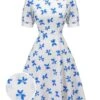 1940s Blue Butterfly Doll Neck Dress 2 1940s Blue Butterfly Doll Neck Dress -BUNBUN Fancy Clothing Shop SCV021573 01
