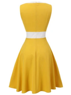 Yellow & White 1940s Buttons Patchwork Dress -BUNBUN Fancy Clothing Shop SCV021574 3