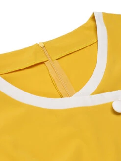 Yellow & White 1940s Buttons Patchwork Dress -BUNBUN Fancy Clothing Shop SCV021574 4