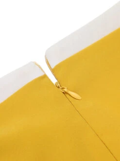 Yellow & White 1940s Buttons Patchwork Dress -BUNBUN Fancy Clothing Shop SCV021574 6