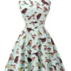 Green 1950s Bird Square Collar Sleeveless Dress -BUNBUN Fancy Clothing Shop SCV021614 G 1