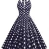 Navy Blue 1950s Polka Dot Halter Dress -BUNBUN Fancy Clothing Shop SCV021635