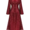 Red 1930s Solid Sequined V-Neck Shift Dress -BUNBUN Fancy Clothing Shop SCV021638 1