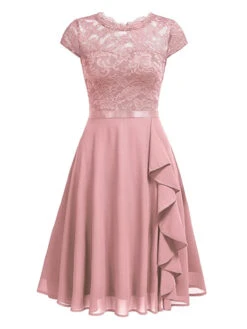 1950s Solid Lace Round Neck Patchwork Dress 7 1950s Solid Lace Round Neck Patchwork Dress -BUNBUN Fancy Clothing Shop SCV021649 PP 1