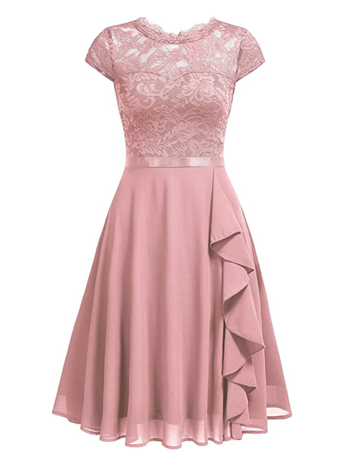 1950s Solid Lace Round Neck Patchwork Dress 4 1950s Solid Lace Round Neck Patchwork Dress - Image 2