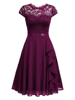 1950s Solid Lace Round Neck Patchwork Dress 8 1950s Solid Lace Round Neck Patchwork Dress -BUNBUN Fancy Clothing Shop SCV021649 PU 1