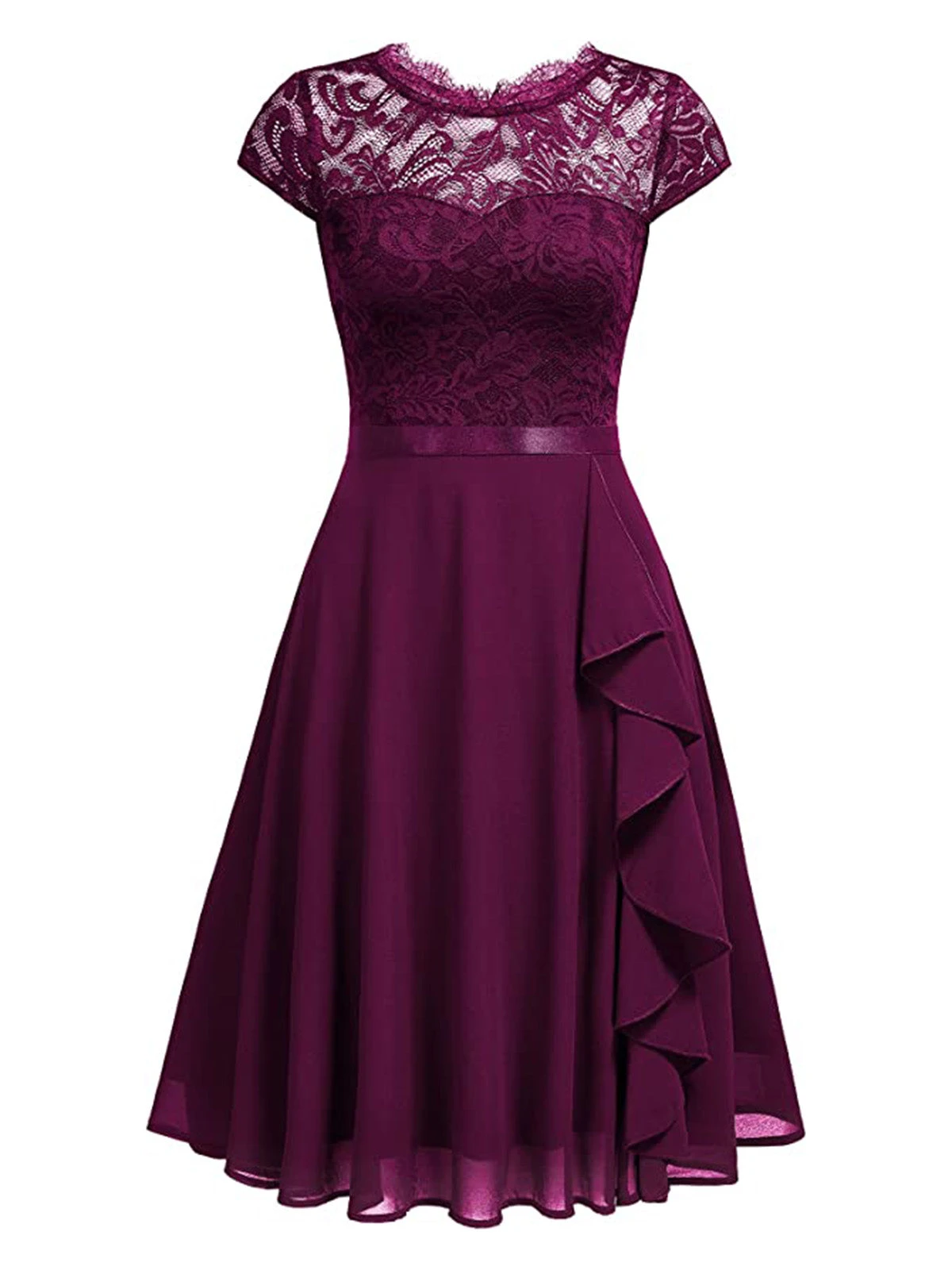 1950s Solid Lace Round Neck Patchwork Dress 5 1950s Solid Lace Round Neck Patchwork Dress - Image 3