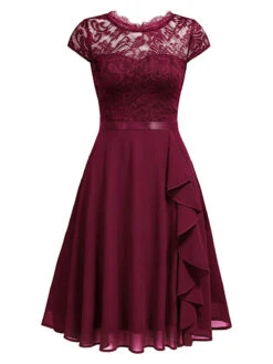 1950s Solid Lace Round Neck Patchwork Dress 9 1950s Solid Lace Round Neck Patchwork Dress -BUNBUN Fancy Clothing Shop SCV021649 WR