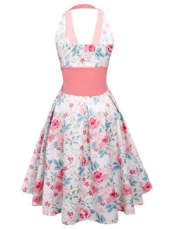 Pink 1950s Halter Floral Swing Dress -BUNBUN Fancy Clothing Shop SVC016063 3 10d184eb a5b6 417f 824c ce0194352677