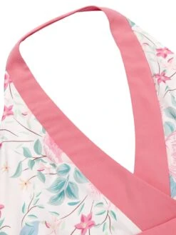 Pink 1950s Halter Floral Swing Dress -BUNBUN Fancy Clothing Shop SVC016063 4