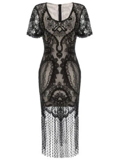 [US Warehouse] Black 1920s Fringe Lace Flapper Dress