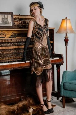 [US Warehouse] Gold 1920s Sequined Flapper Dress -BUNBUN Fancy Clothing Shop SVH034321 GO 2