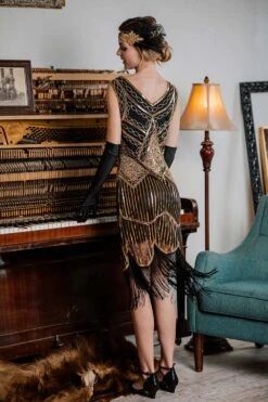 [US Warehouse] Gold 1920s Sequined Flapper Dress -BUNBUN Fancy Clothing Shop SVH034321 GO 3