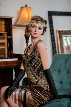[US Warehouse] Gold 1920s Sequined Flapper Dress -BUNBUN Fancy Clothing Shop SVH034321 GO 4
