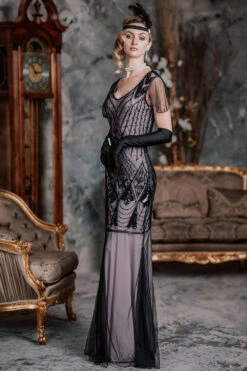 [US Warehouse] Pink 1920s Cap Sleeve Sequin Evening Dress -BUNBUN Fancy Clothing Shop SVH034483 P 4
