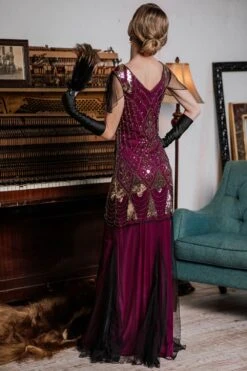 [US Warehouse] Rose Red 1920s Sequined Maxi Flapper Dress -BUNBUN Fancy Clothing Shop SVH034483 RR 3