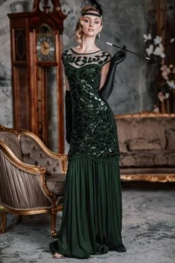 [US Warehouse] Green 1920s Sequin Maxi Flapper Dress -BUNBUN Fancy Clothing Shop SVV031525 DG 2 a7b90867 65e1 4357 9799 a8a7d45f6664