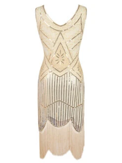 [US Warehouse] Apricot 1920s Beaded SequinFlapper Dress