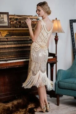 [US Warehouse] Apricot 1920s Beaded SequinFlapper Dress -BUNBUN Fancy Clothing Shop SVV031857 BE 3