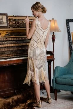 [US Warehouse] Apricot 1920s Beaded SequinFlapper Dress -BUNBUN Fancy Clothing Shop SVV031857 BE 4