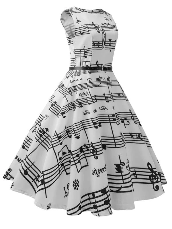 White 1950s Music Note Swing Dress 4 White 1950s Music Note Swing Dress - Image 2