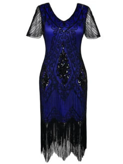 [US Warehouse] Blue 1920s Sequin Art Deco Flapper Dress