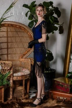 [US Warehouse] Blue 1920s Sequin Art Deco Flapper Dress -BUNBUN Fancy Clothing Shop SVV032064 BL 2