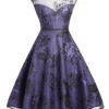 Purple 1950s Mesh Floral Swing Dress