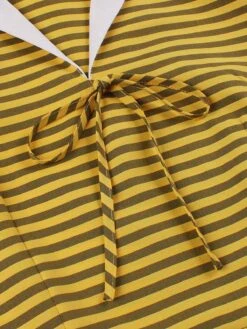 Yellow 1950s Bow Striped Swing Dress -BUNBUN Fancy Clothing Shop wusihui 2